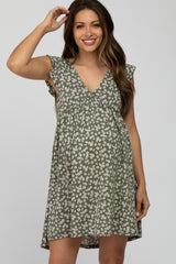 Olive Floral Ruffle Sleeve Maternity Dress