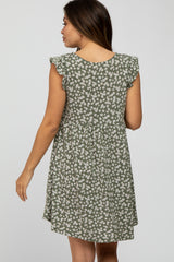 Olive Floral Ruffle Sleeve Maternity Dress