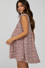 Mauve Floral Ruffle Sleeve Maternity Dress