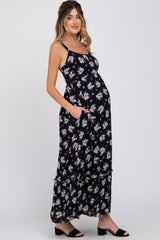 Navy Blue Floral Maternity Maxi Dress