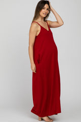 Light Burgundy Cami Strap Maternity Maxi Dress