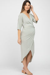 Light Olive Wrap Front Maternity Midi Dress