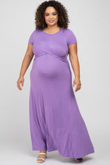 Lavender Twist Front Maternity Plus Maxi Dress