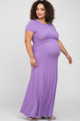 Lavender Twist Front Maternity Plus Maxi Dress