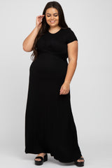 Black Twist Front Maternity Plus Maxi Dress