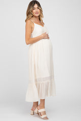 Cream Sleeveless Ruffle Hem Maternity Maxi Dress