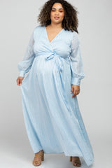 Light Blue Sparkle Chiffon Plus Maternity Maxi Dress