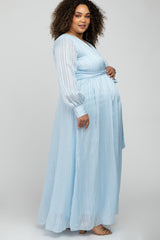 Light Blue Sparkle Chiffon Plus Maternity Maxi Dress