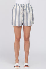 Navy Blue Striped Drawstring Shorts