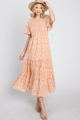 Peach Floral Tiered Maternity Midi Dress