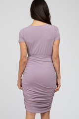 Lavender Short Sleeve Ruched Dress