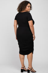 Black Short Sleeve Ruched Plus Maternity Dress
