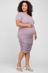 Lavender Short Sleeve Ruched Plus Maternity Dress