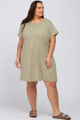 Olive Heathered Pocket Front Plus T-Shirt Dress