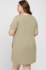 Olive Heathered Pocket Front Maternity Plus T-Shirt Dress