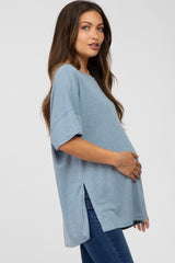 Blue Knit Oversized Maternity Top