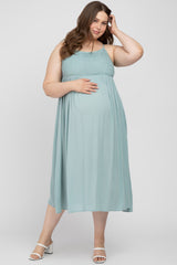 Aqua Crochet Top Maternity Plus Midi Dress