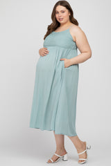 Aqua Crochet Top Maternity Plus Midi Dress