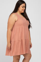 Mauve Sleeveless Tiered Button Front Plus Dress