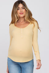Yellow Waffle Knit Maternity Long Sleeve Top