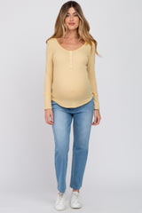 Yellow Waffle Knit Maternity Long Sleeve Top