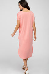 Coral Pink Raw Hem Basic Maternity Dress