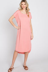 Coral Pink Raw Hem Basic Maternity Dress