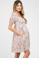 Dusty Mauve Floral Sweetheart Neck Maternity Dress