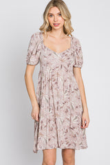 Dusty Mauve Floral Sweetheart Neck Maternity Dress
