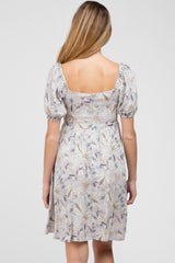 Grey Floral Sweetheart Neck Maternity Dress
