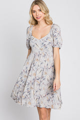 Grey Floral Sweetheart Neck Maternity Dress