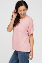 Pink Pocket Front Short Sleeve Top