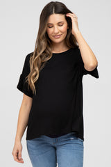 Black Pocket Front Short Sleeve Maternity Top