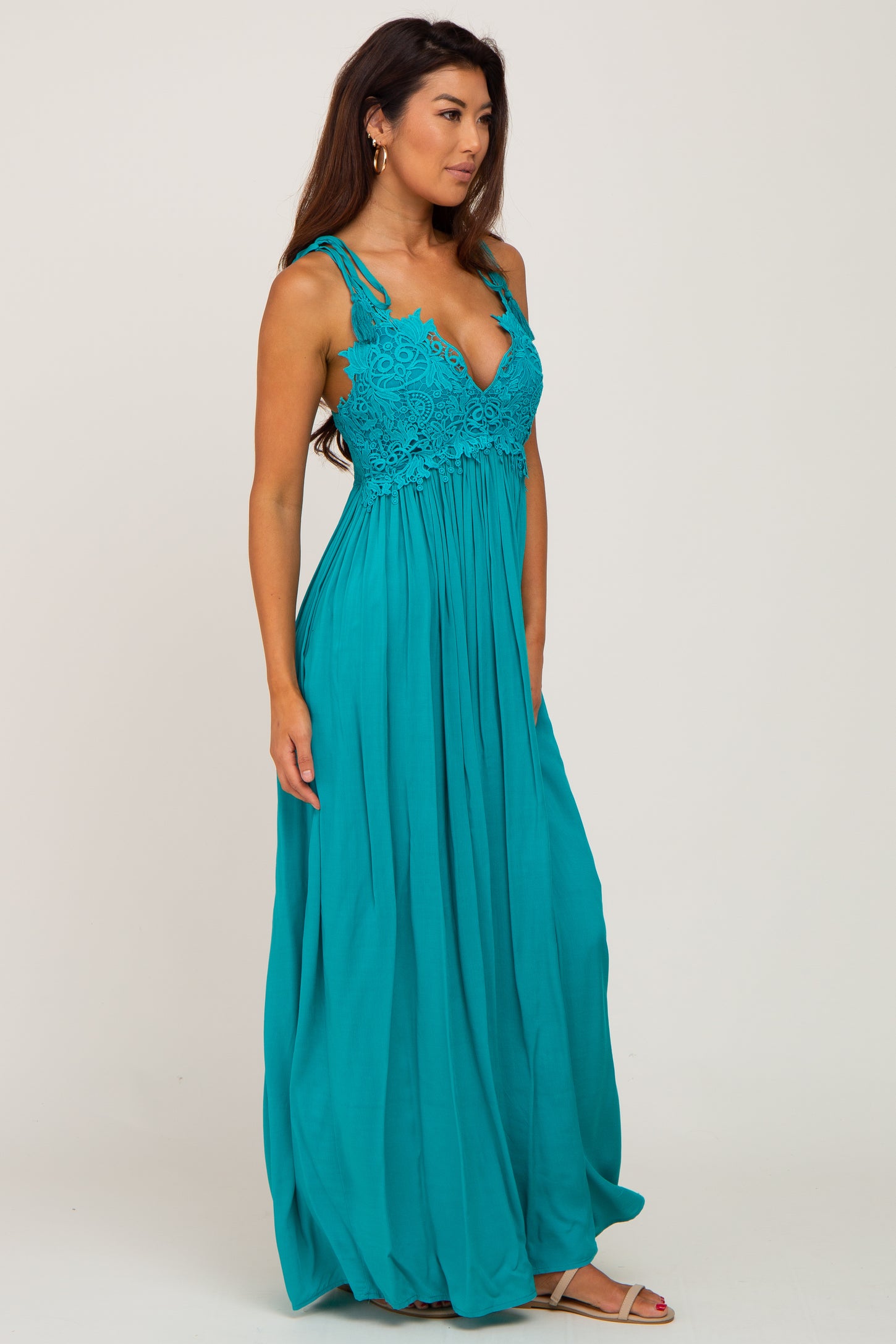 Turquoise Crochet Lace Maxi Dress