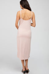 Light Pink Sleeveless Maternity Midi Dress