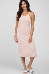 Light Pink Sleeveless Maternity Midi Dress