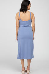 Blue Sleeveless Maternity Midi Dress