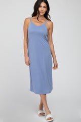 Blue Sleeveless Maternity Midi Dress