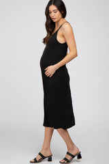 Black Sleeveless Maternity Midi Dress