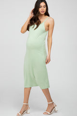 Light Olive Sleeveless Maternity Midi Dress