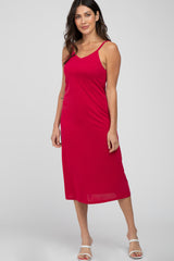Red Sleeveless Maternity Midi Dress