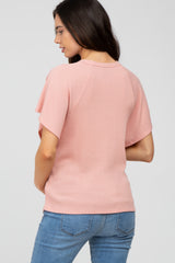 Pink Ribbed Flounce Short Sleeve Maternity Top