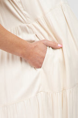 Cream Tiered Ruffle Hem Maternity Midi Dress