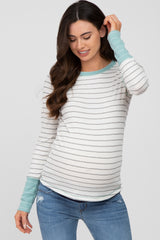 Mint Green Striped Long Sleeve Maternity Top