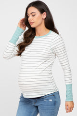 Mint Green Striped Long Sleeve Maternity Top