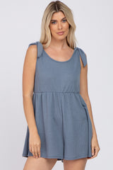 Blue Waffle Knit Shoulder Tie Maternity Romper