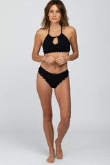 Black Ribbed Scalloped Two-Piece Bikini Set