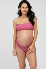 Mauve Ribbed Bandeau Maternity Bikini Swim Set