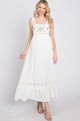 Ivory Floral Embroidered Sleeveless Maxi Dress