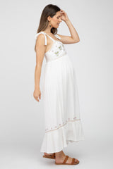 Ivory Floral Embroidered Sleeveless Maternity Maxi Dress